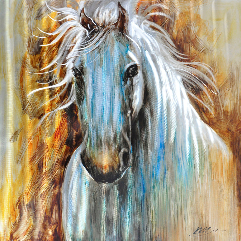 Artistic painting of a horse's head with abstract background