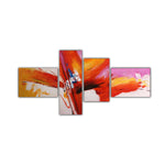 A multi-panel abstract oil painting with vivid colors predominantly in red and yellow, displayed on a white background.