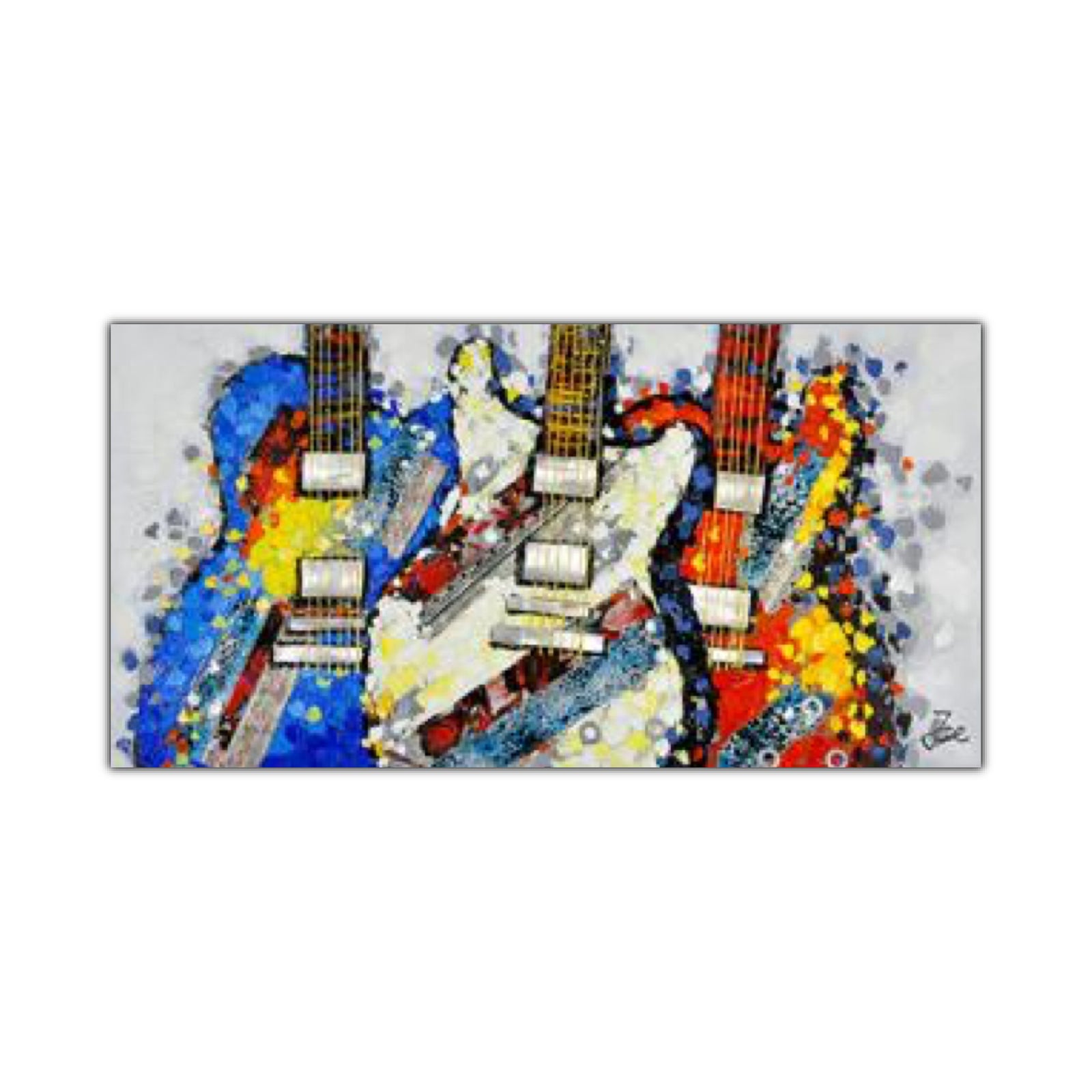 A hand-painted abstract artwork featuring musical themes and vibrant colors on a stretched canvas.