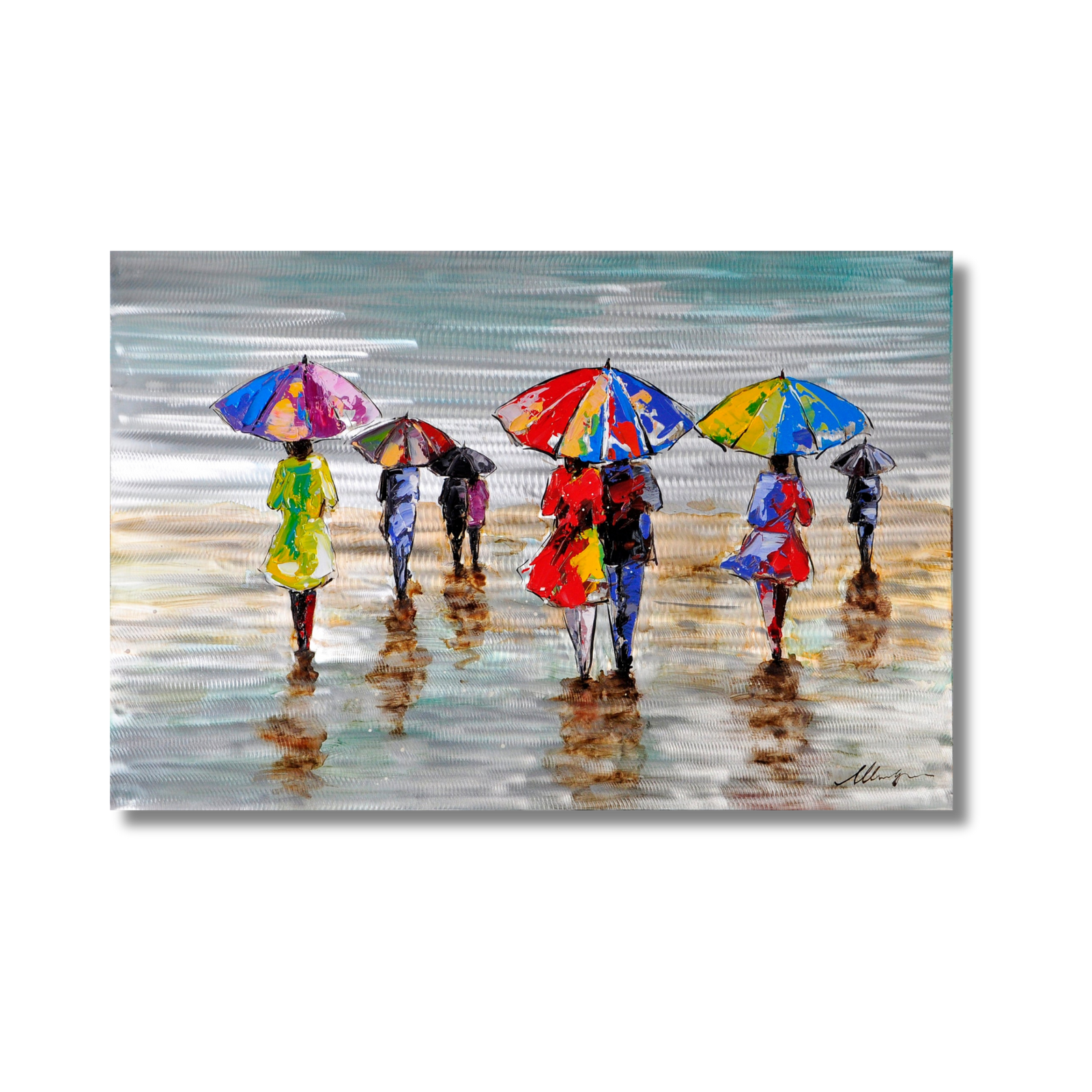 Rainy Beach Oil Painting On Metalic Canvas
