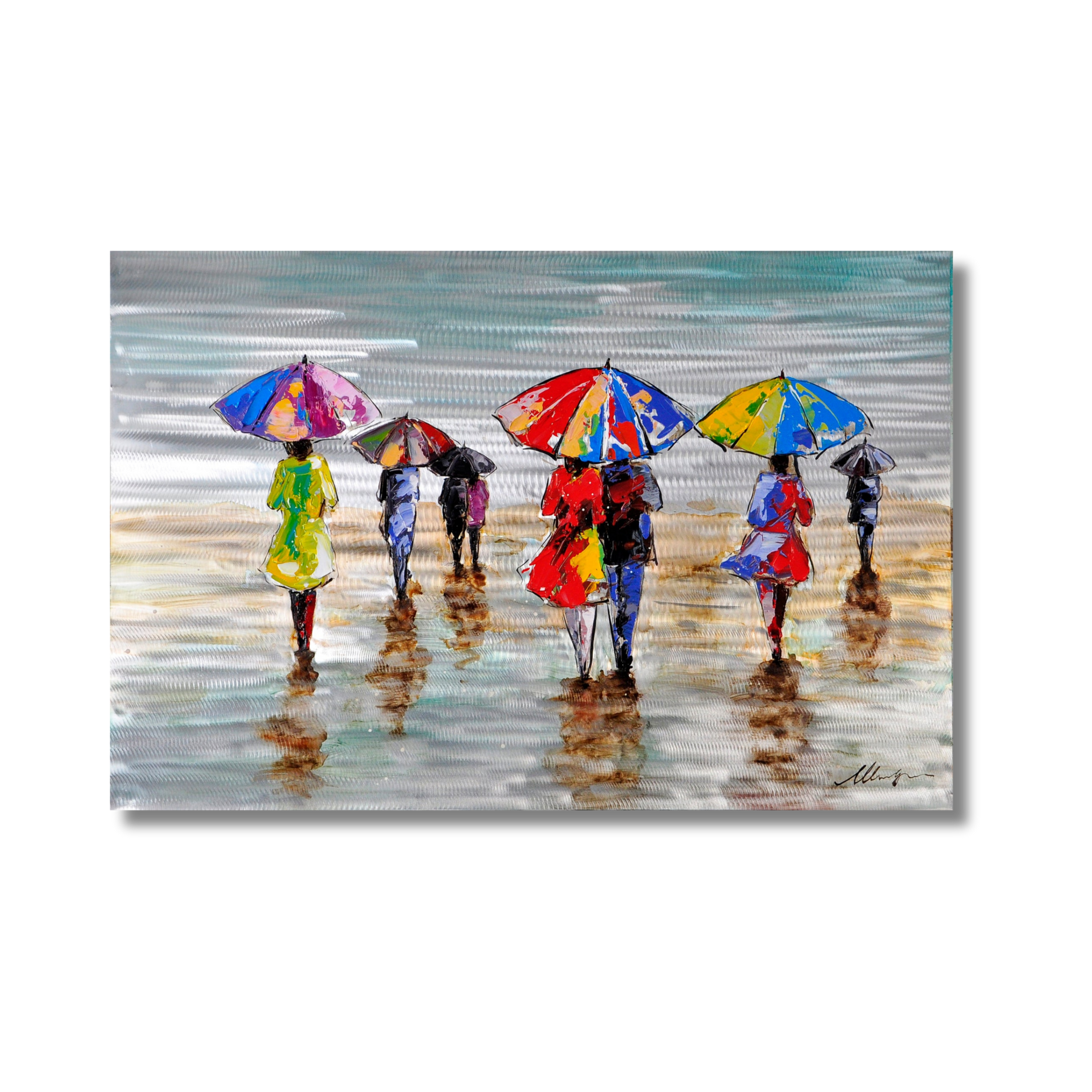 Rainy Beach Oil Painting On Metalic Canvas