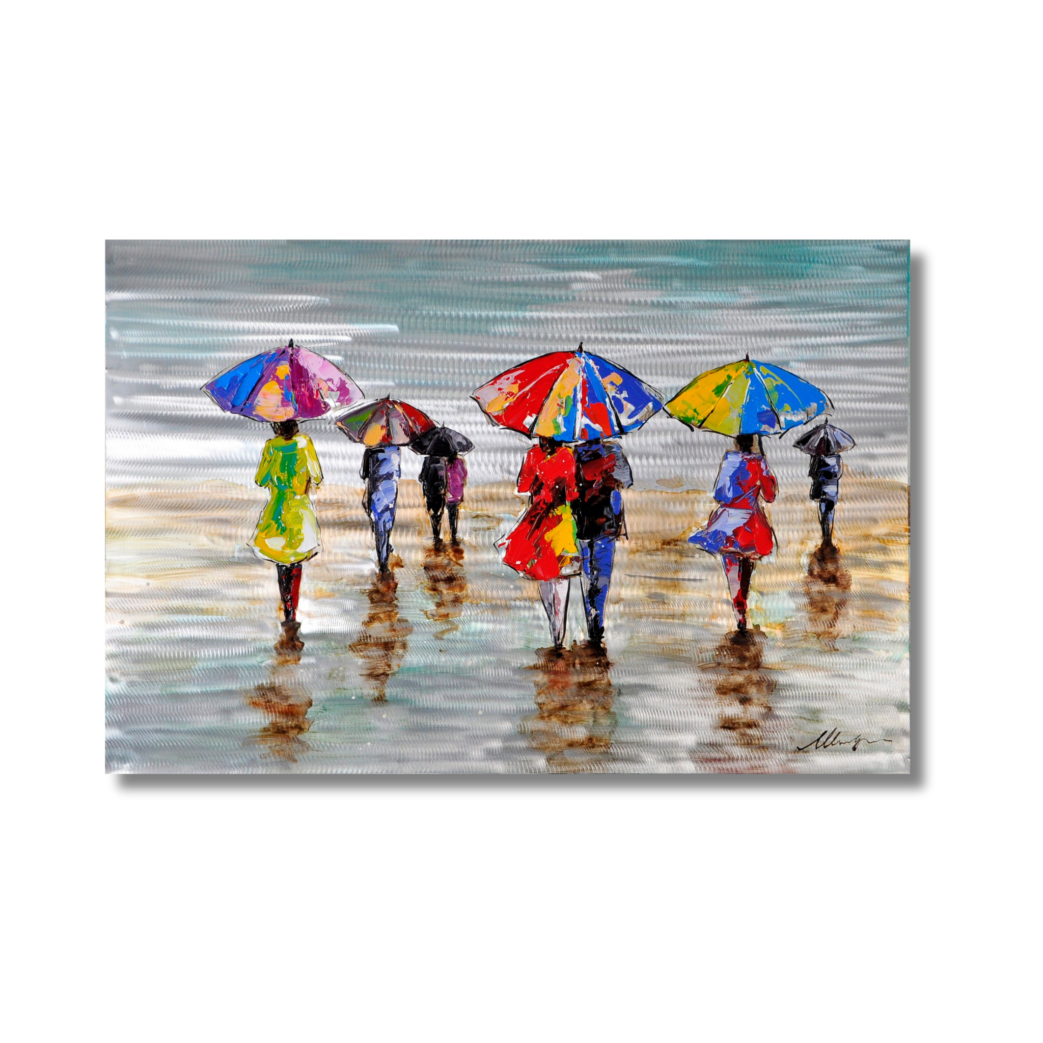 Rainy Beach Oil Painting On Metalic Canvas