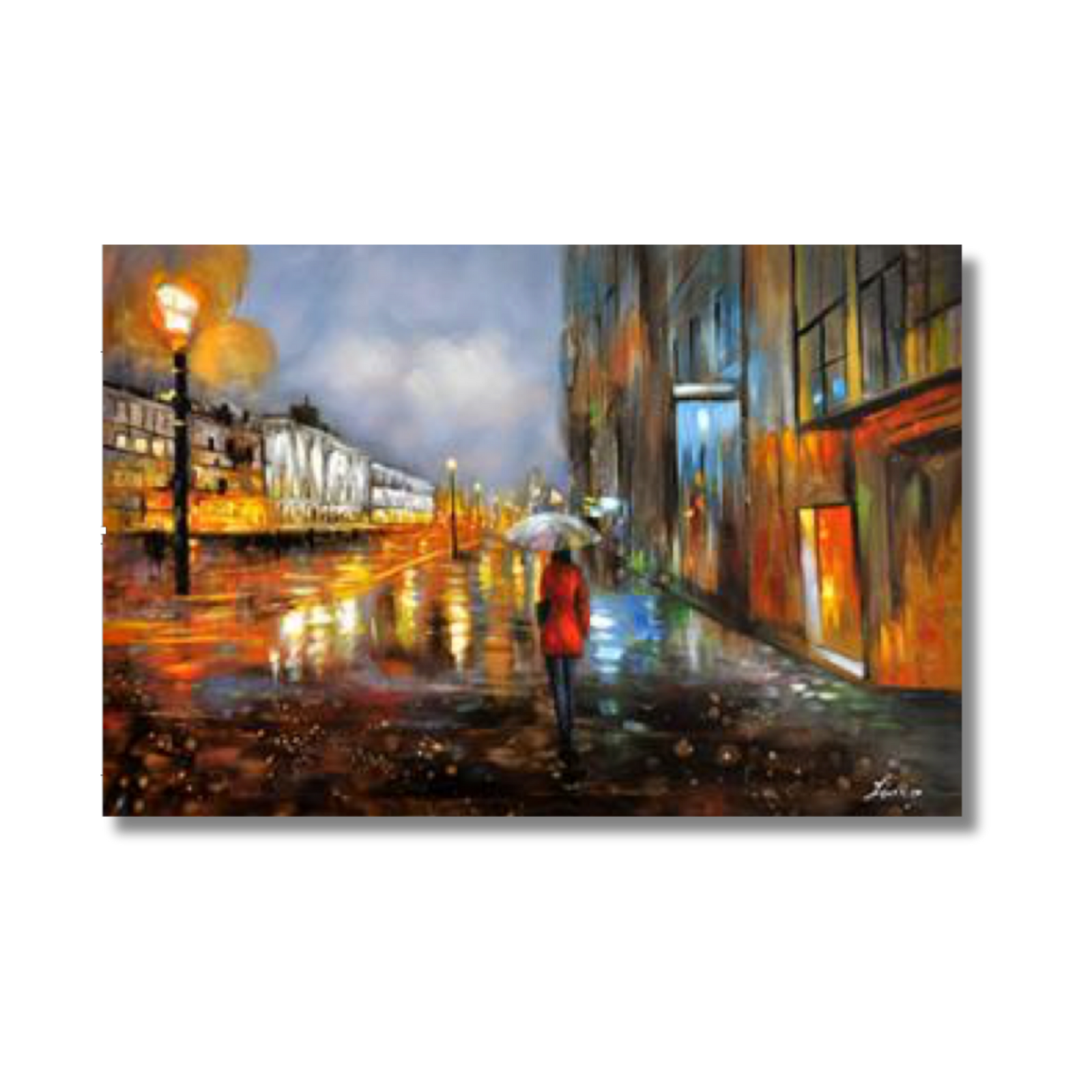 Umbrella lady Cityscape Oil Painting