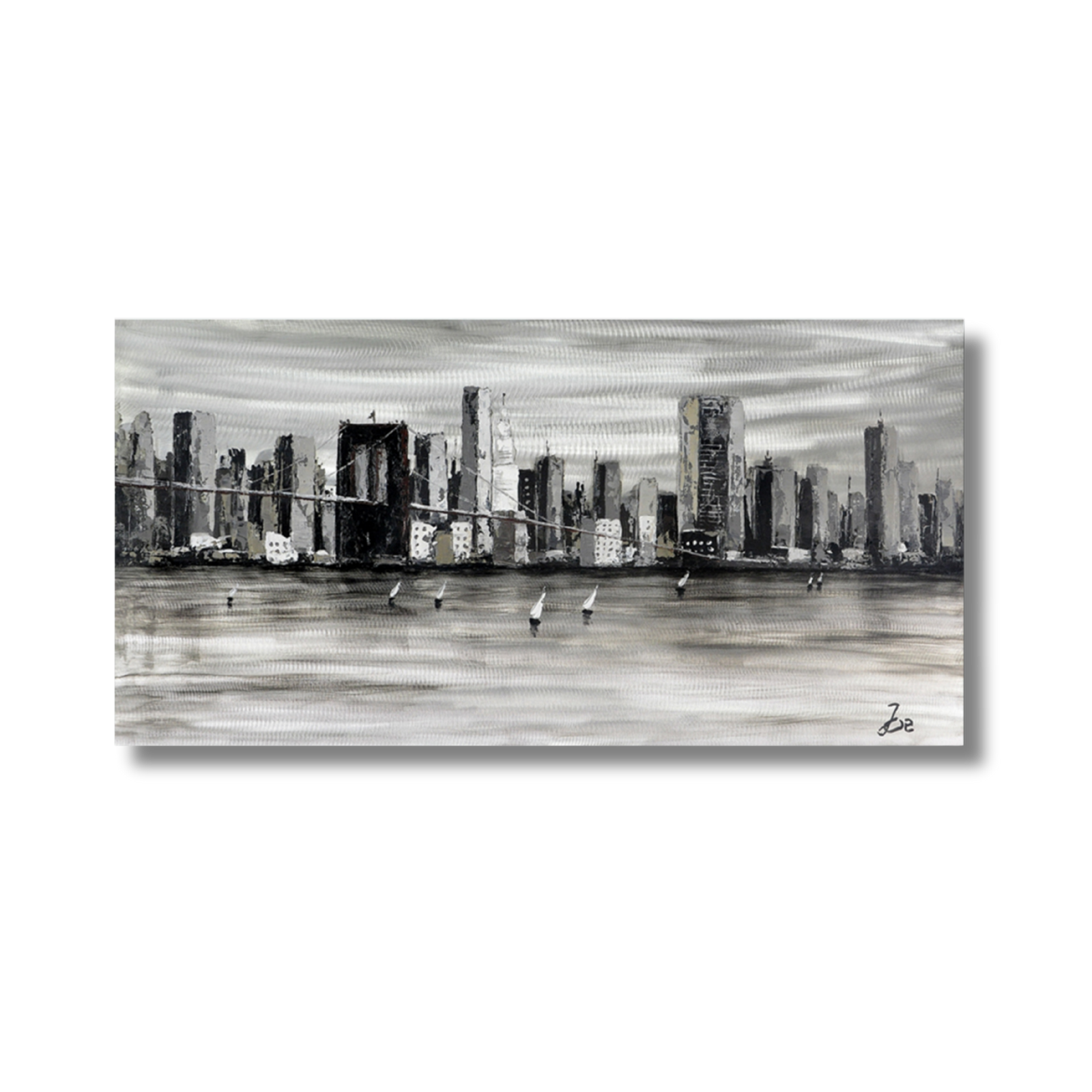 White Boats Seascape on Metal Canvas