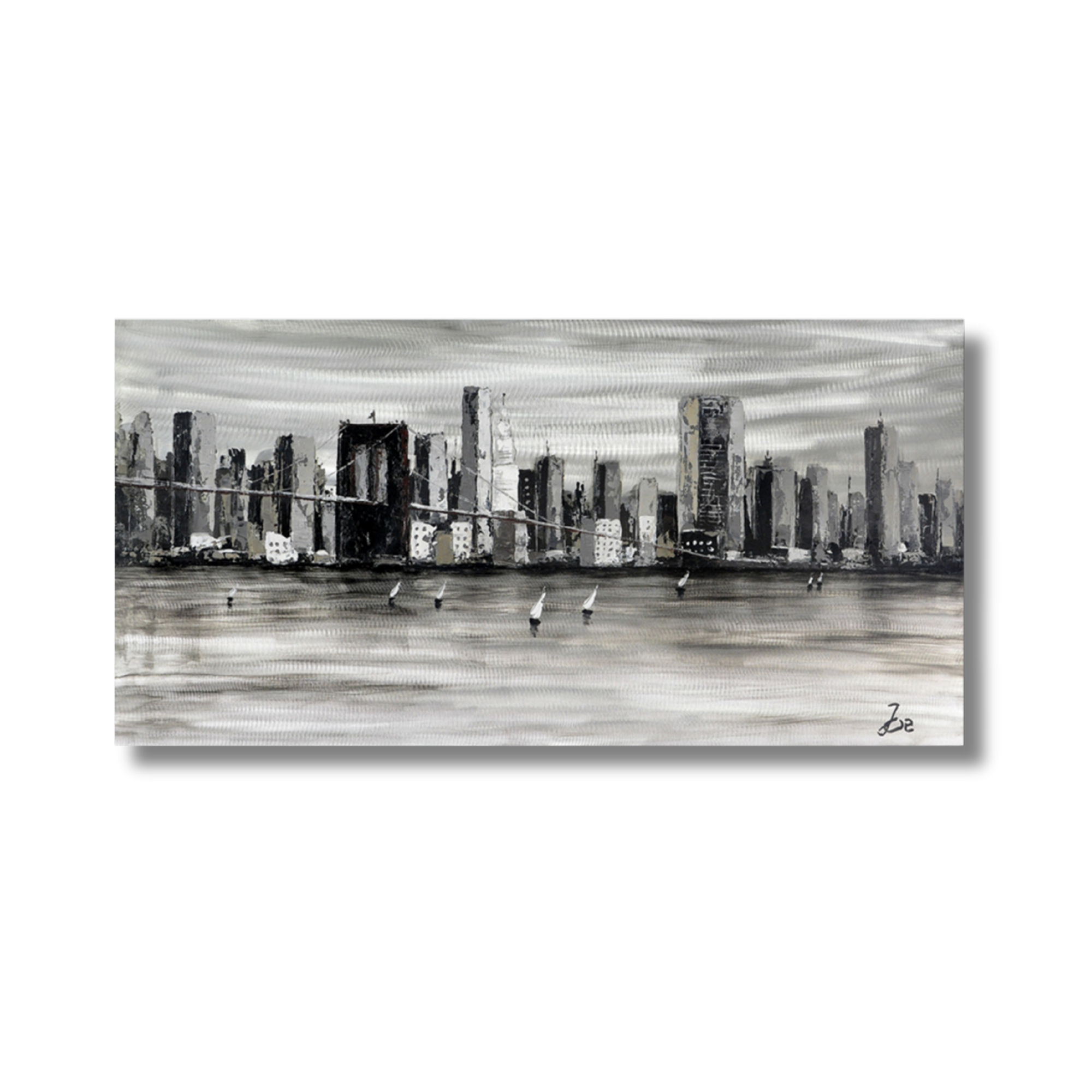 White Boats Seascape on Metal Canvas