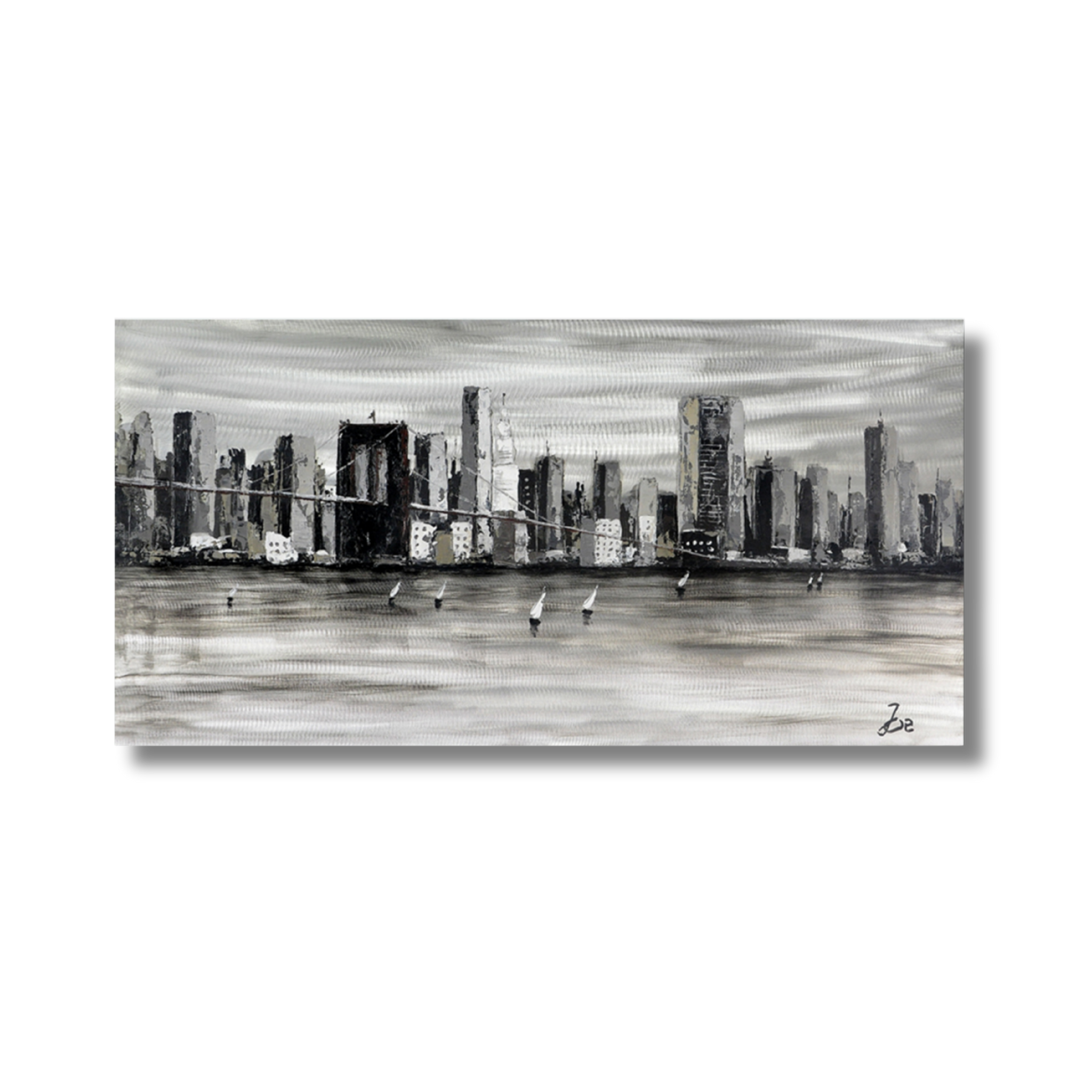 White Boats Seascape on Metal Canvas